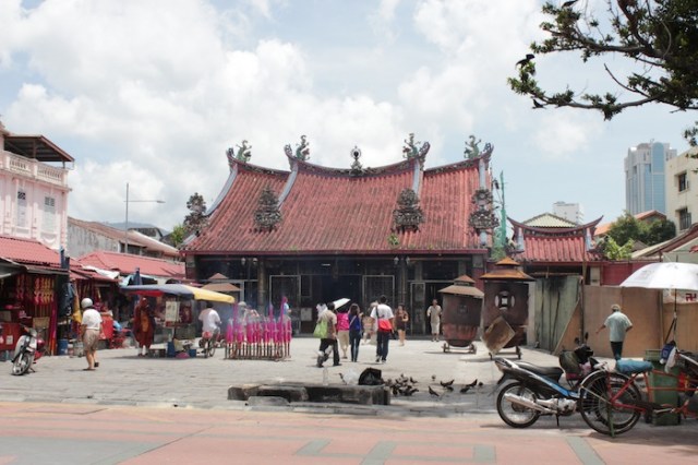 Copper-hued roof tiles of the Goddess of Mercy Temple, on Jalan Masjid Kapitan Keling, also known as the “Street of Harmony.”