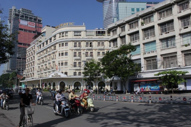 The Majestic Hotel (1925), sitting at 1 Đồng Khởi Street. Beside it is the building that used to house La Croix du Sud (The Southern Cross), a nightclub run by Corsicans. The area was the Corsican quarter prior to 1955. After 1955, the building became the Tu Do Cabaret.  It is now occupied by Wuttisak, a Thai clinic chain. 