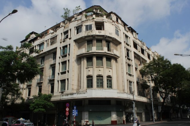 Lovely French colonial era apartment building, with a row of art galleries and boutiques on the ground floor. 