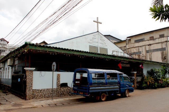 Evangelical Church, reminiscent of Indonesia. Thanon Phanompenh.