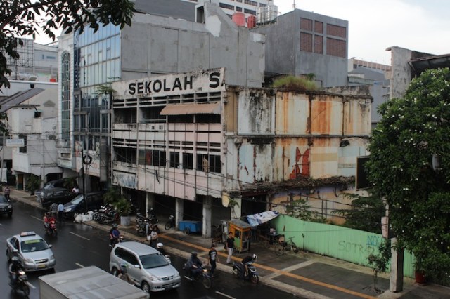 A dilapidated former school building in Glodok.  