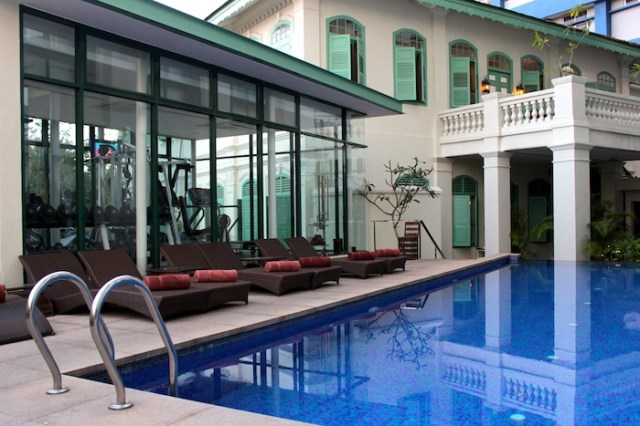 The hotel pool and gym