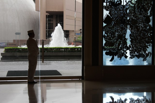 A parting view of the iconic bellboy