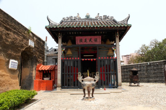 The Nezha Temple (1888) stands alongside the only remaining segment of Macau's original fortifying walls (from 1569).  