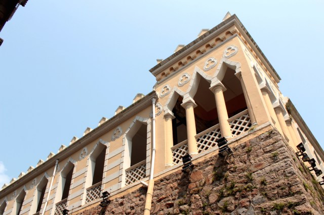 The Moorish Barracks (1874) were for Indian regiments from Goa, sent here to be part of the colonial police force.  Today, it serves as the Headquarters of the Macau Maritime Administration.