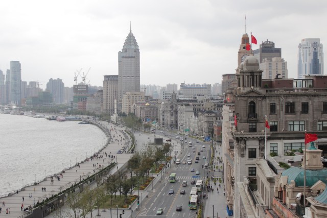 View of the Shanghai Bund from the top of the Fairmont Peace Hotel.
