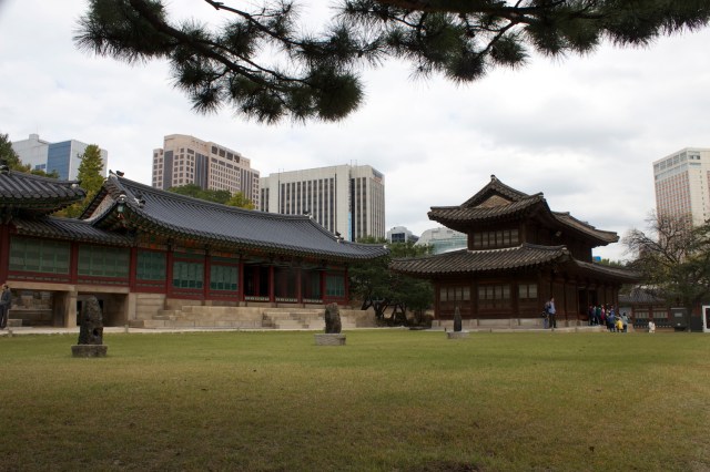 The Deoksugung, juxtaposed against Seoul's modern skyline.