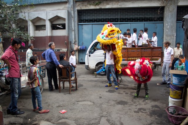 Festive Lion Dance in Calcutta Chinatown. 