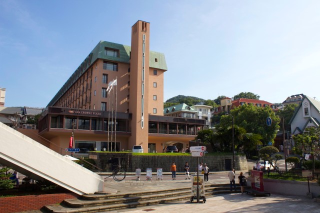 The former Belle Vue Hotel is buried within the form of today's ANA Crowne Plaza Nagasaki Gloverhill, which sits on the same site.  