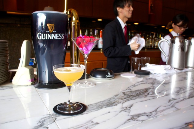 Having a cocktail at the hotel bar.  