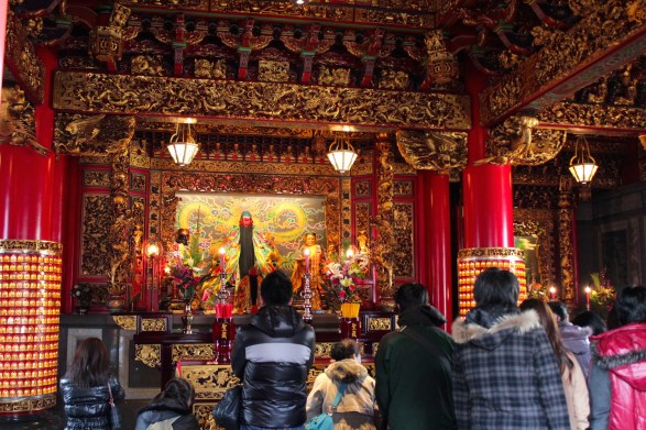 Interior of the temple, with the icon of Guan Yu.  