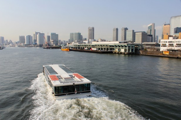 The Sumida River and the Tsukiji Fish Market (right) today. 